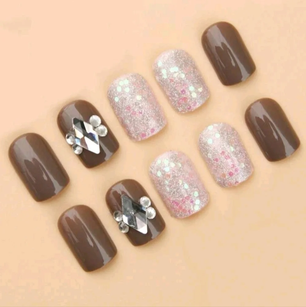 3D Rhinestone & Glitter Press On Nails